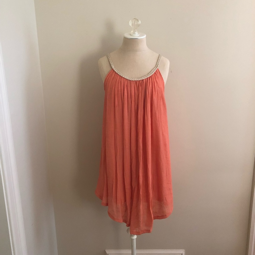 Gold scoop neck sleeveless orange dress